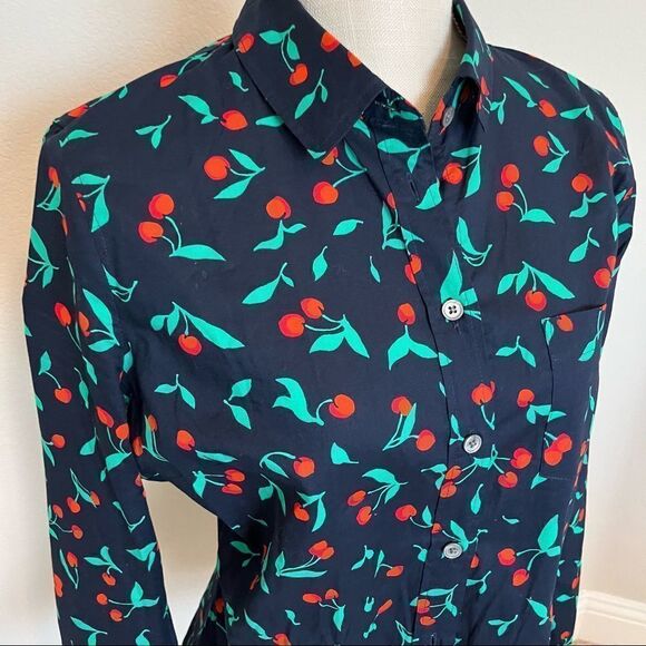 J. Crew Cherry Button Down Size Medium - Picture 2 of 5